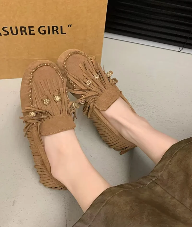 Mocassins À Franges En Daim Pour Femme