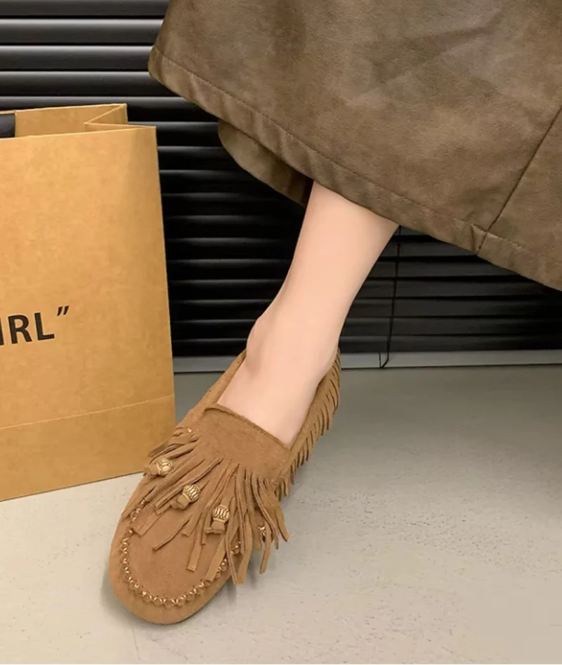 Mocassins À Franges En Daim Pour Femme