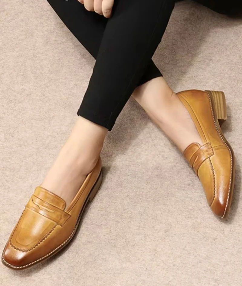 Mocassins À Enfiler En Cuir Véritable Pour Femme
