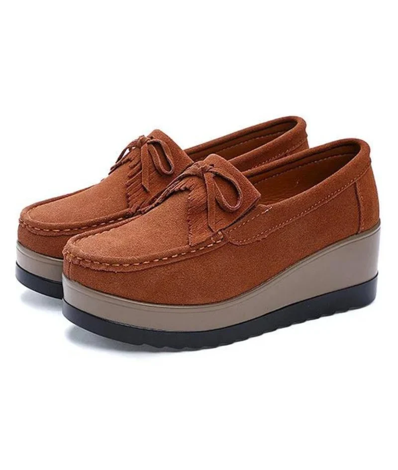 Mocassins À Semelle Compensée En Daim Pour Femme