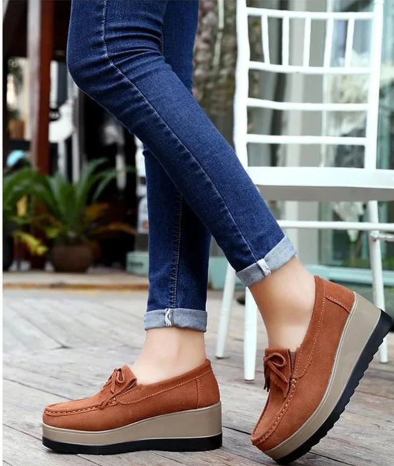 Mocassins À Semelle Compensée En Daim Pour Femme