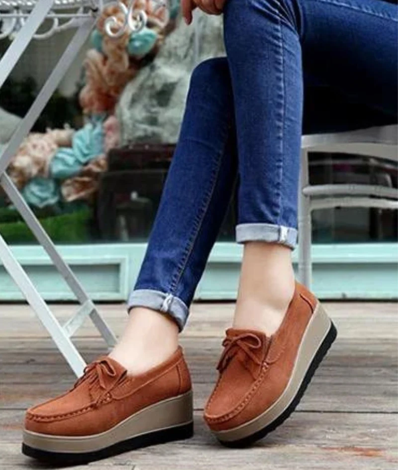 Mocassins À Semelle Compensée En Daim Pour Femme