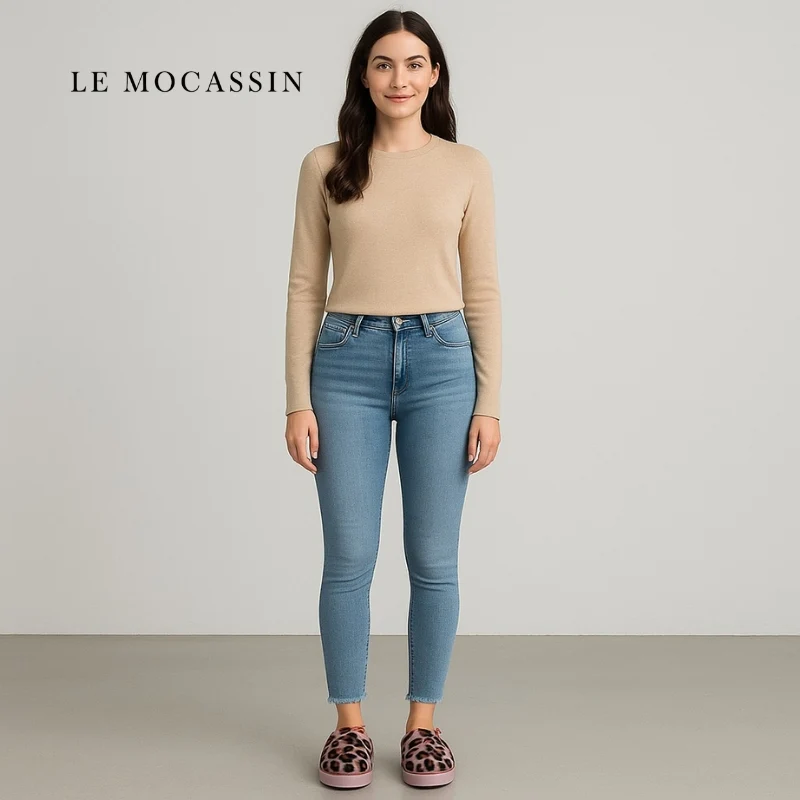 Mocassins Léopard Tendance Avec Semelle Épaisse Rose Pour Femme