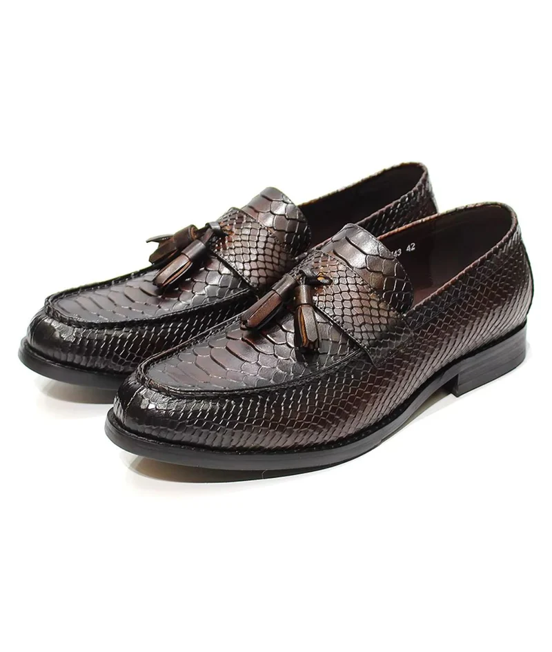 Mocassins À Glands En Cuir Véritable Effet Serpent