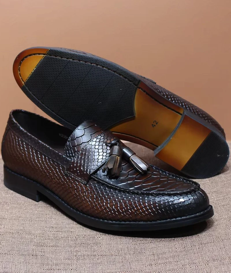 Mocassins À Glands En Cuir Véritable Effet Serpent