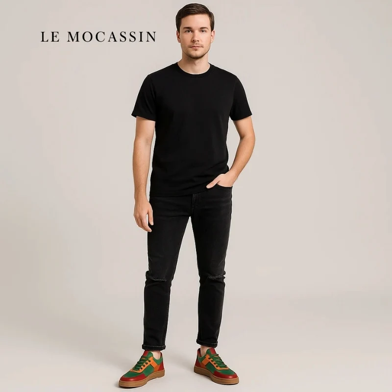 Mocassins Bateau Oranges Tricolores Homme