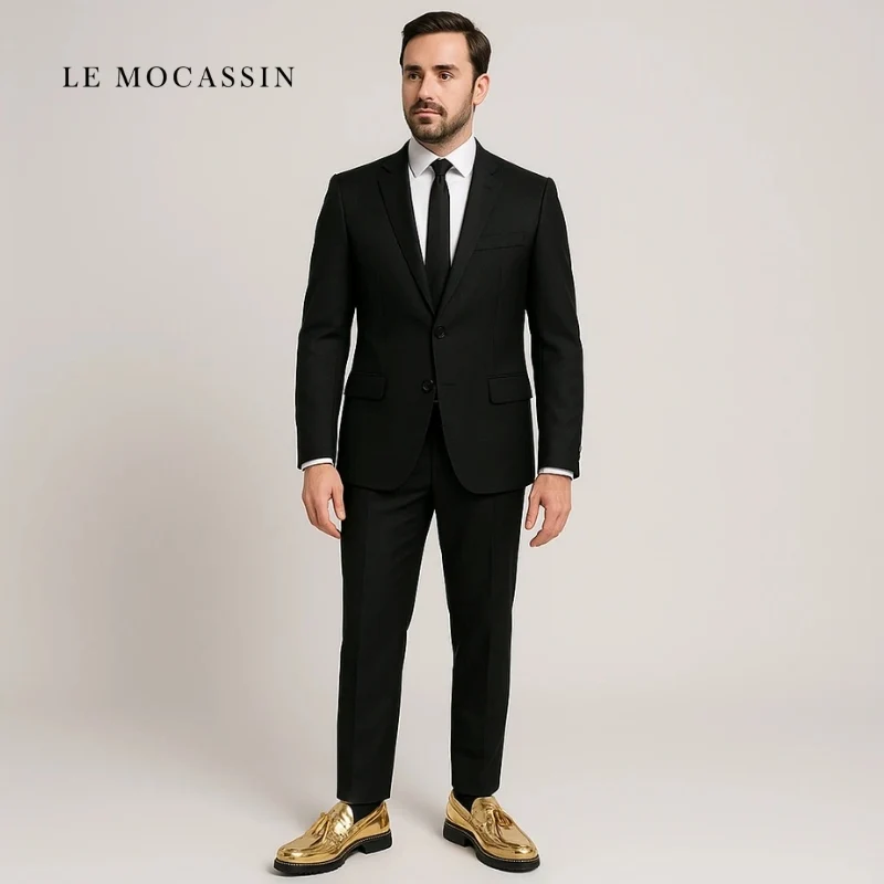 Mocassins À Glands Vernis À Boucle Dorée Pour Homme