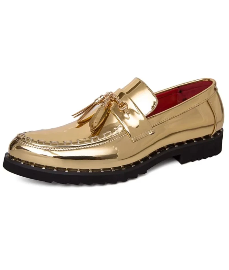 Mocassins À Glands Vernis À Boucle Dorée Pour Homme