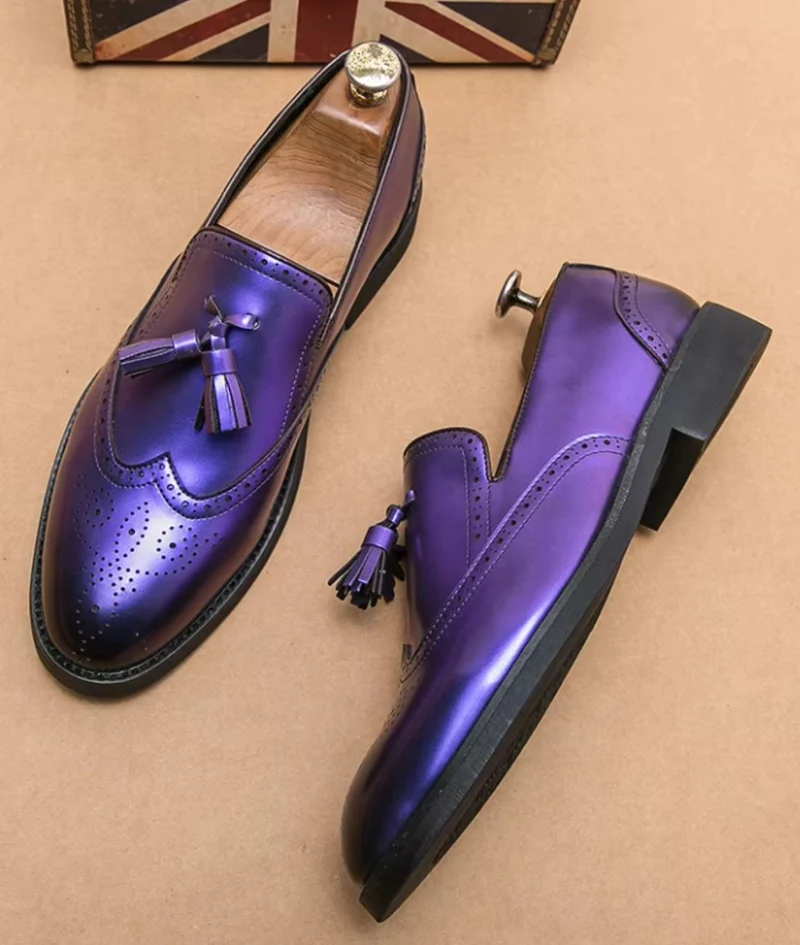 Mocassins À Gland Violet Métallique Pour Hommes
