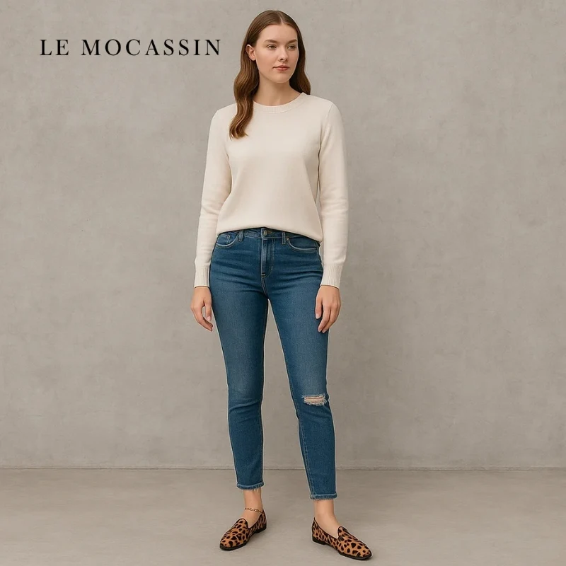 Mocassins Imprimé Léopard À Bout Carré Pour Femme