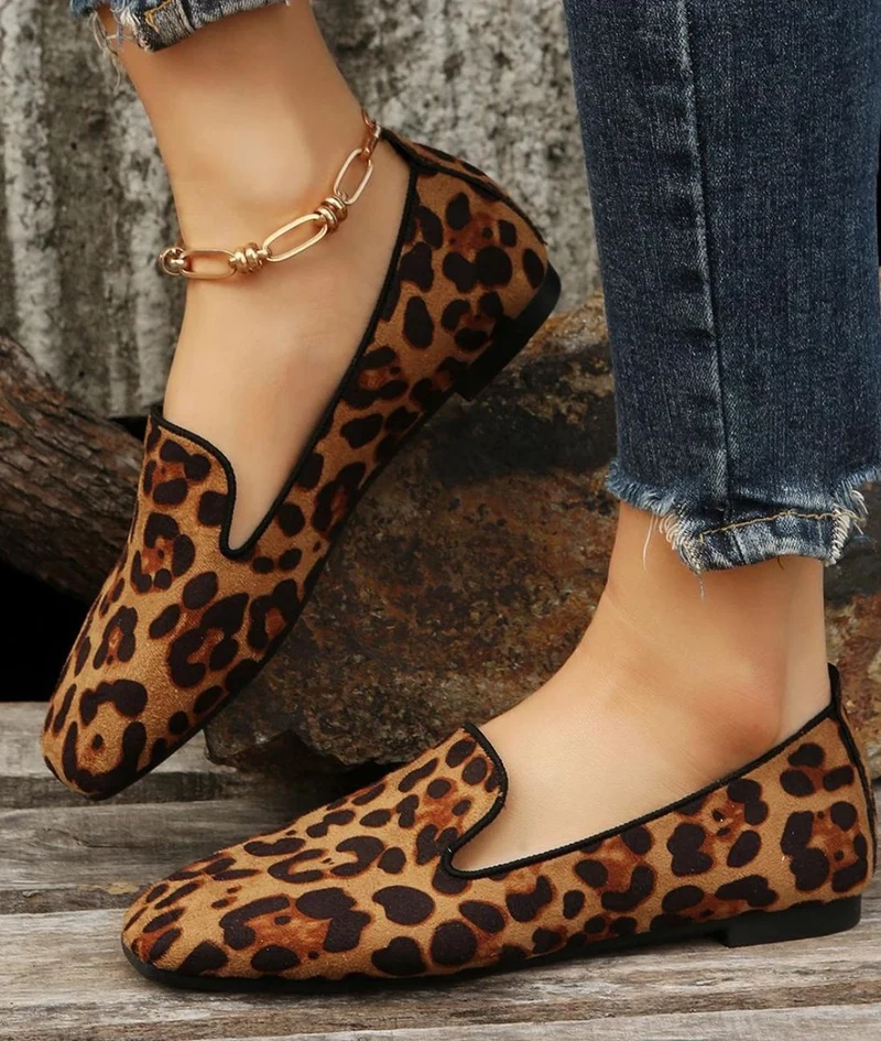 Mocassins Imprimé Léopard À Bout Carré Pour Femme