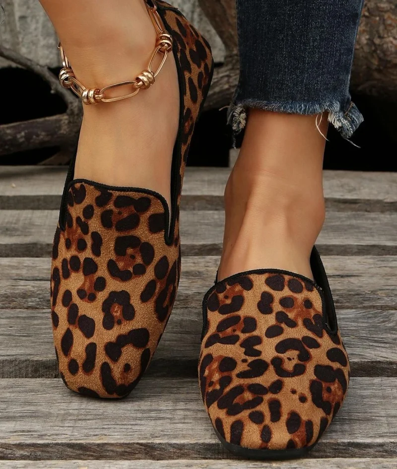 Mocassins Imprimé Léopard À Bout Carré Pour Femme