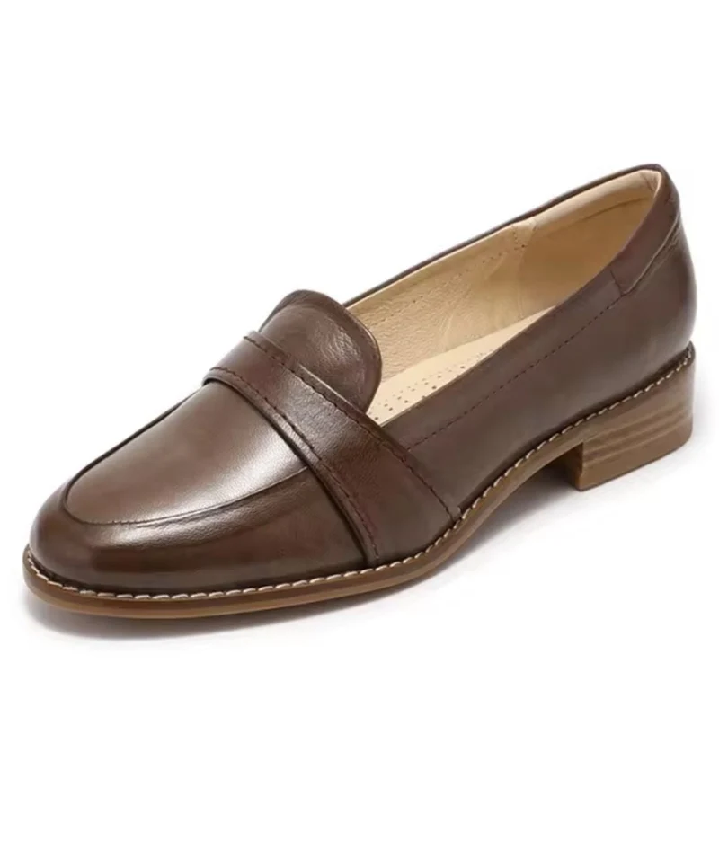 Mocassins À Talons Carrés En Cuir Souple Pour Femmes