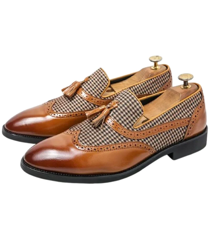 Mocassins À Gland À Carreaux Marron Et Blanc Pour Homme