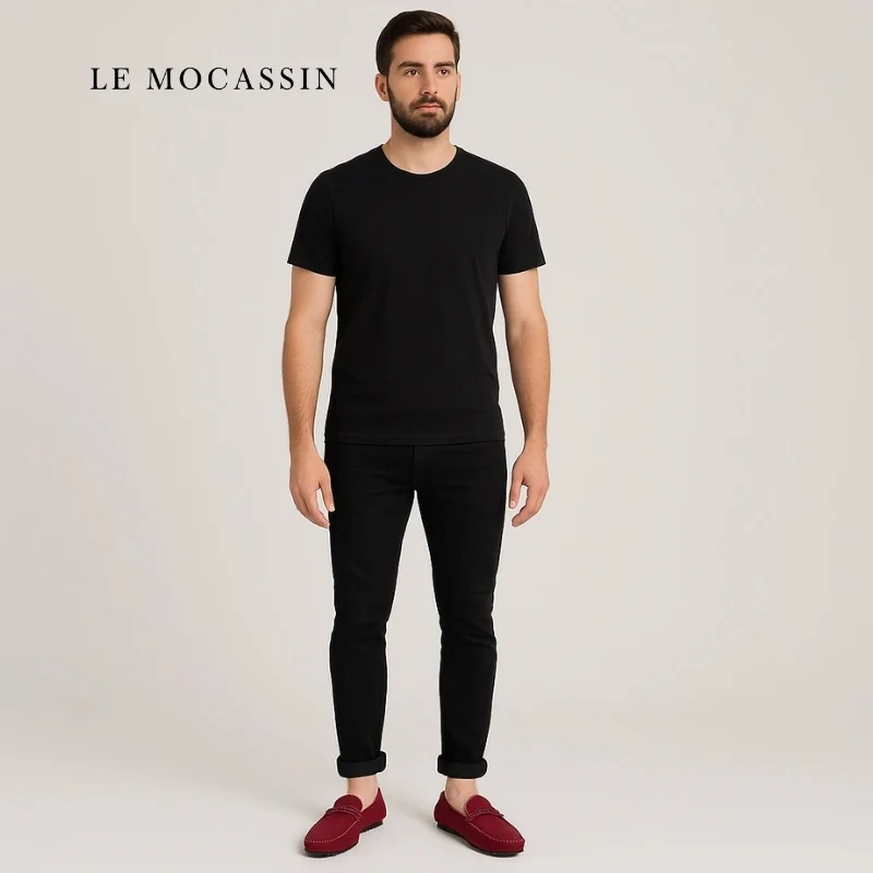 Mocassins Design En Daim Rouge Pour Hommes