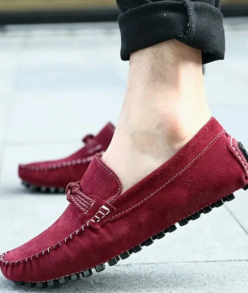 Mocassins Design En Daim Rouge Pour Hommes