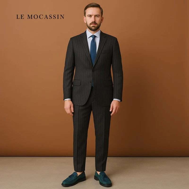 Mocassins À Gland À Carreaux Bleu Et Vert Pour Homme