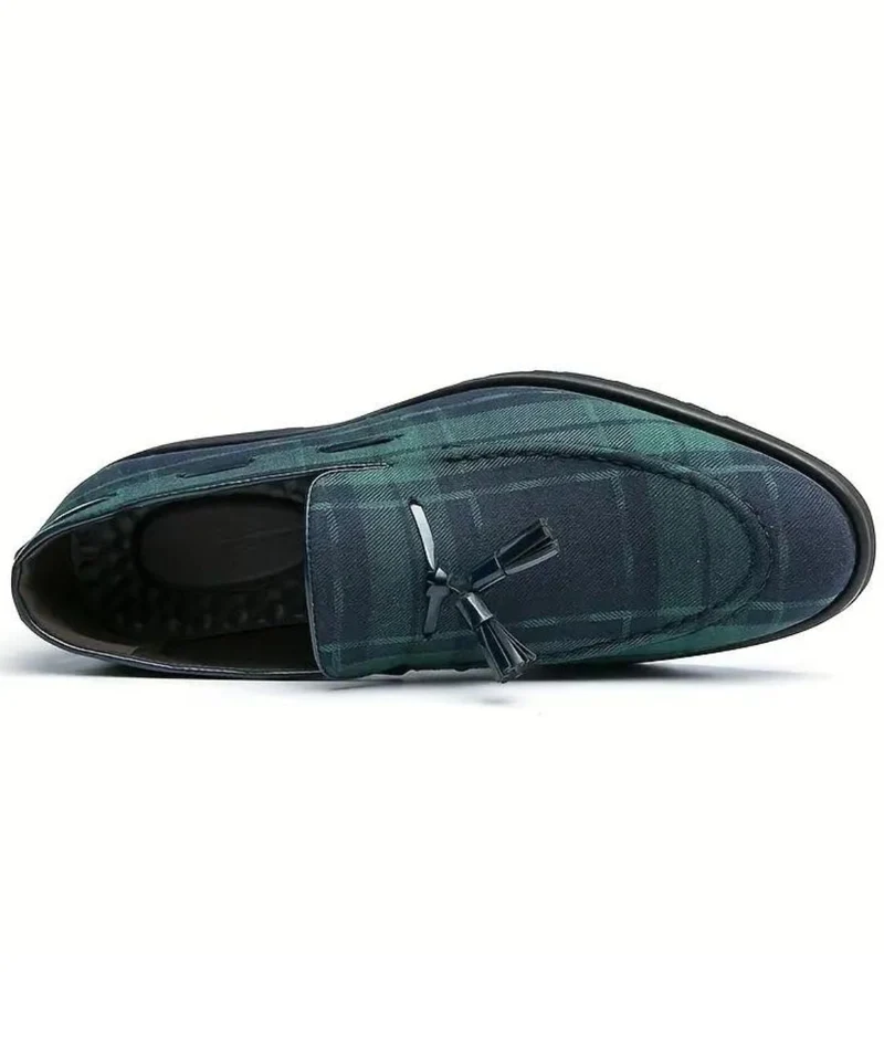 Mocassins À Gland À Carreaux Bleu Et Vert Pour Homme