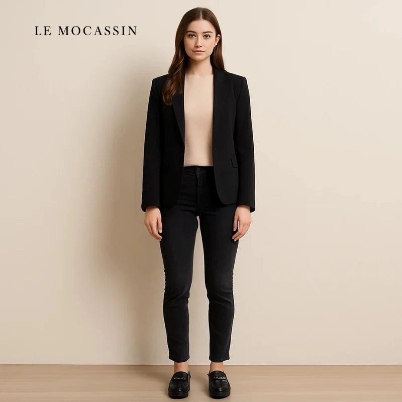 Mocassin Noir Boucle Dorée À Enfiler Et Cuir Végan