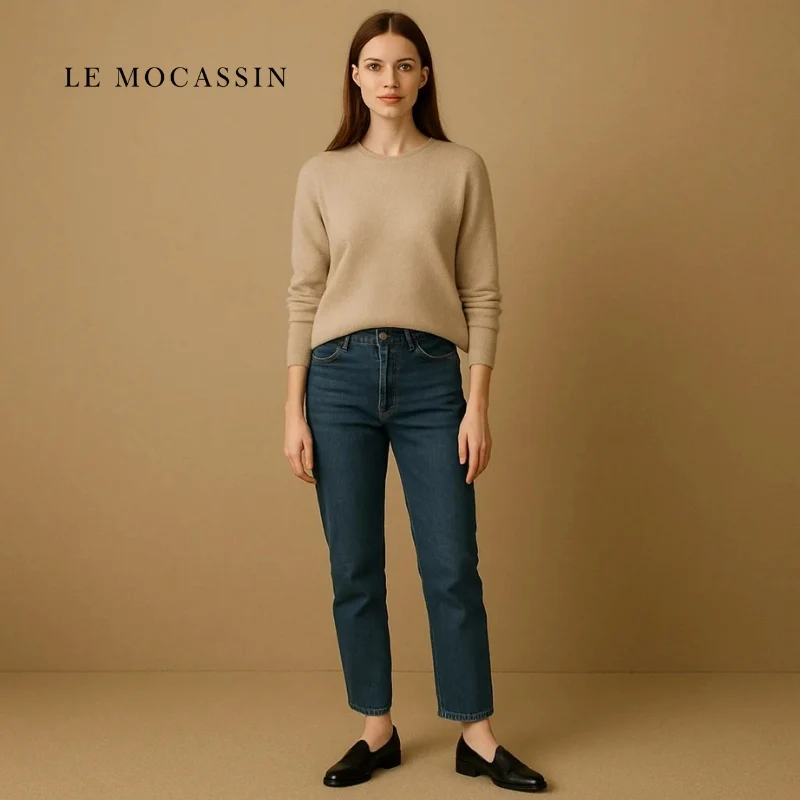 Mocassin Ballerine À Talon Carré