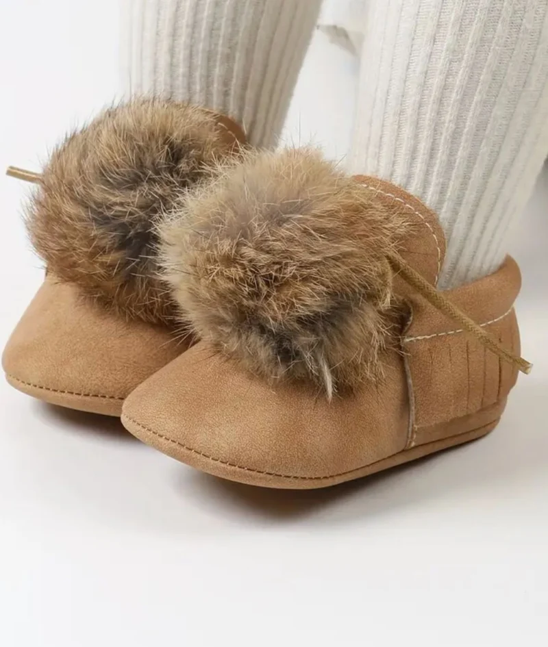 Bottines Mocassins Indiens En Cuir Et Fourrure Pour Bébé