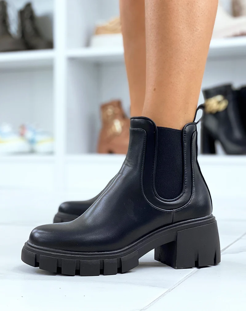Bottines noires inspiration chelsea à petit talon