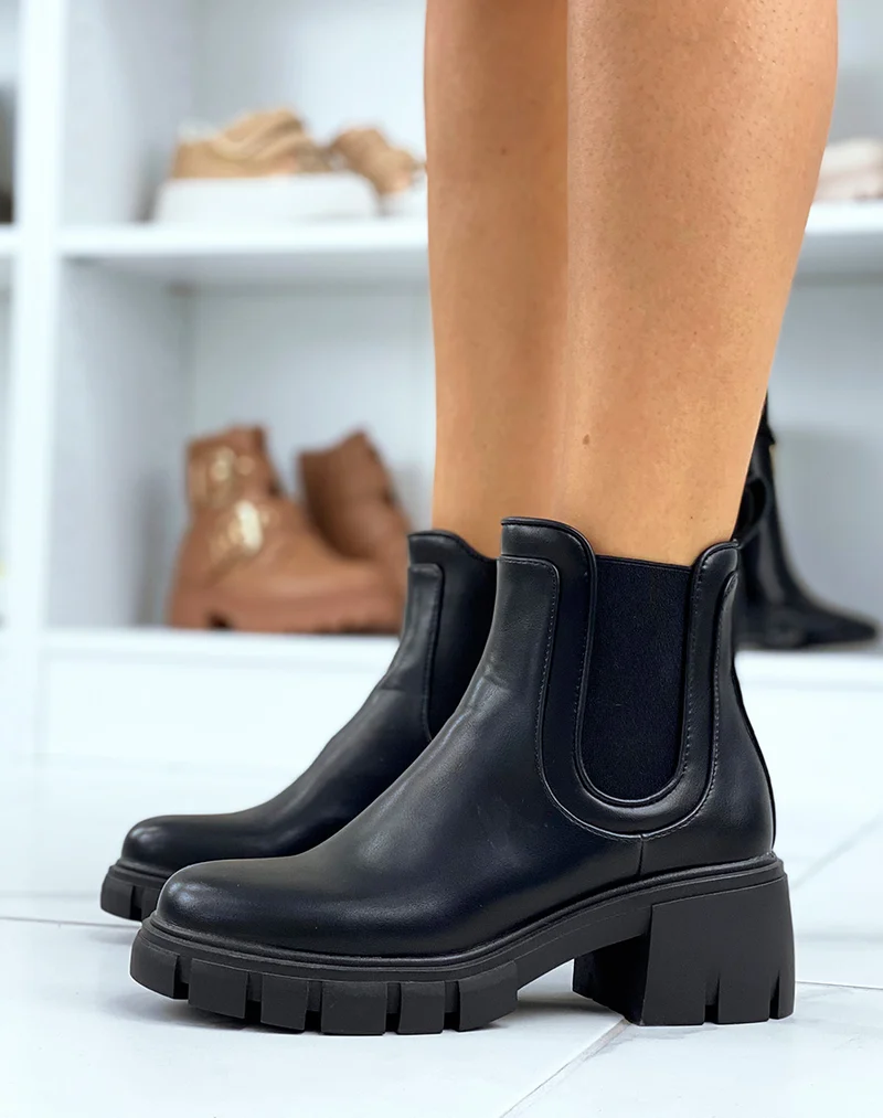 Bottines noires inspiration chelsea à petit talon