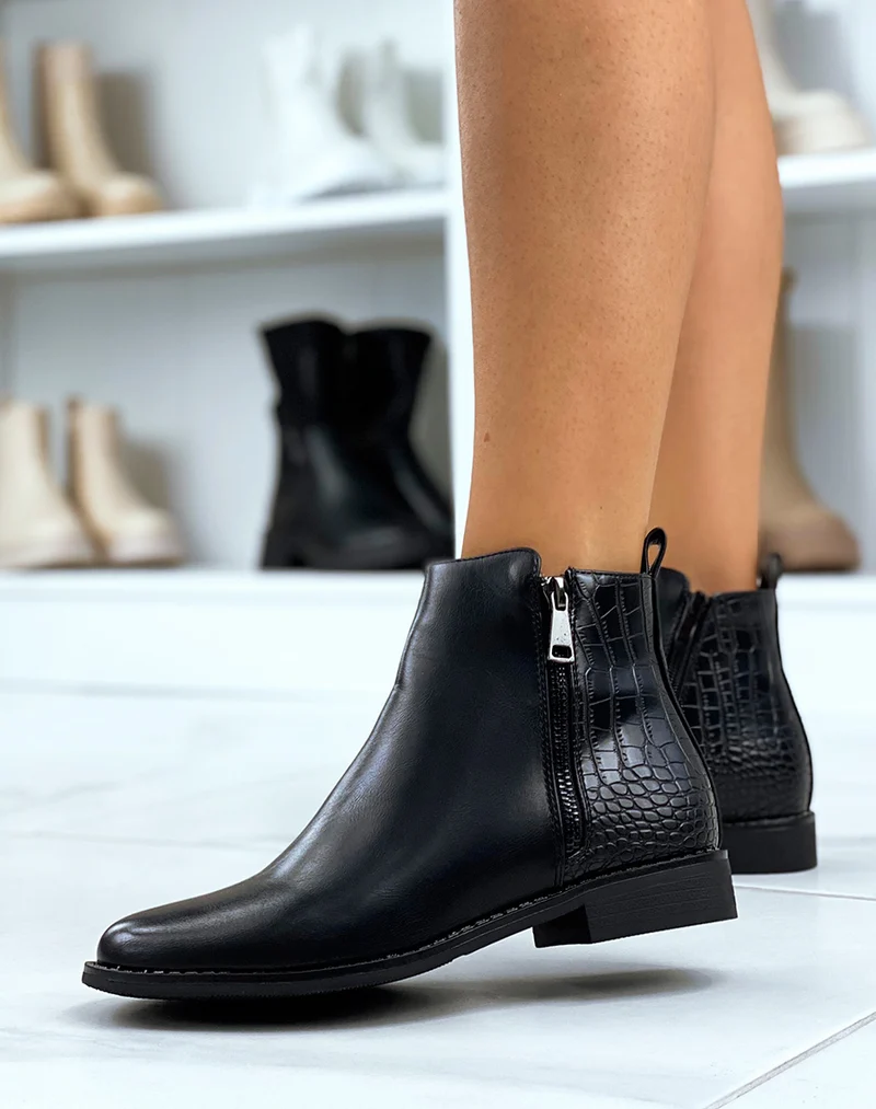 Bottines noires effet croco
