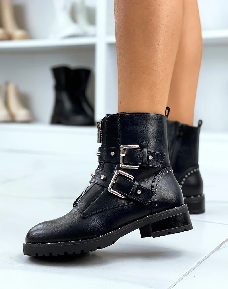 Boots noirs a talon à multiples sangles