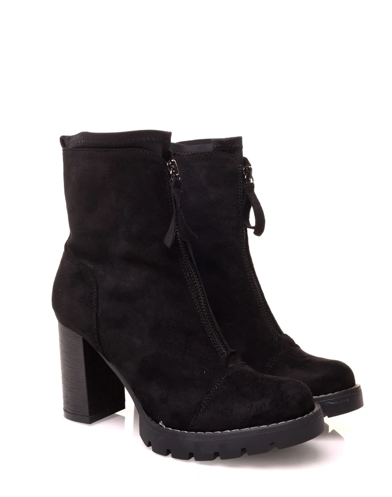 Bottines noires en suédine à talons effet chaussette