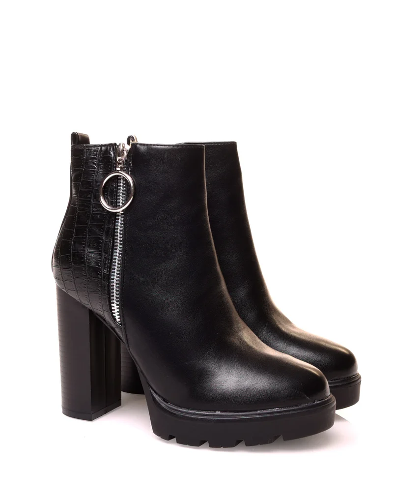 Bottines bi-matières noire à talon hauts