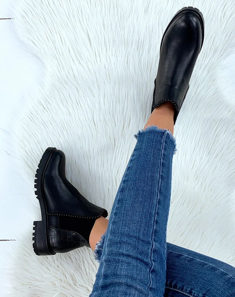 Bottines noires bi-matières avec élastique