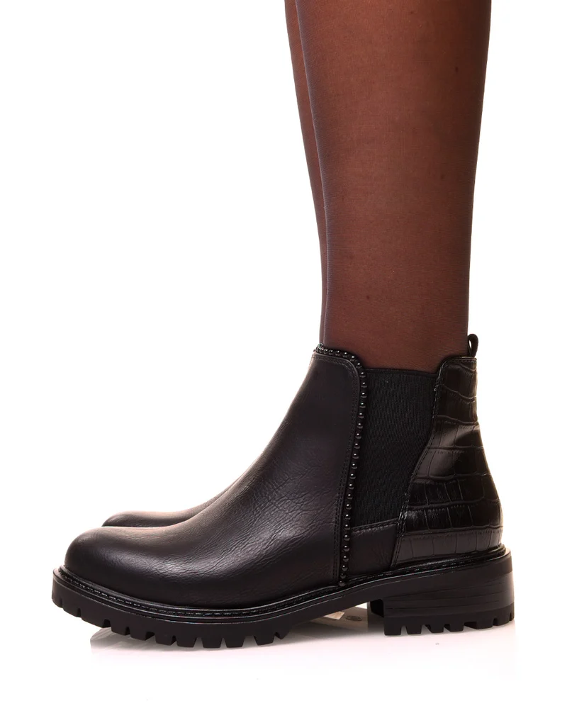 Bottines noires bi-matières avec élastique