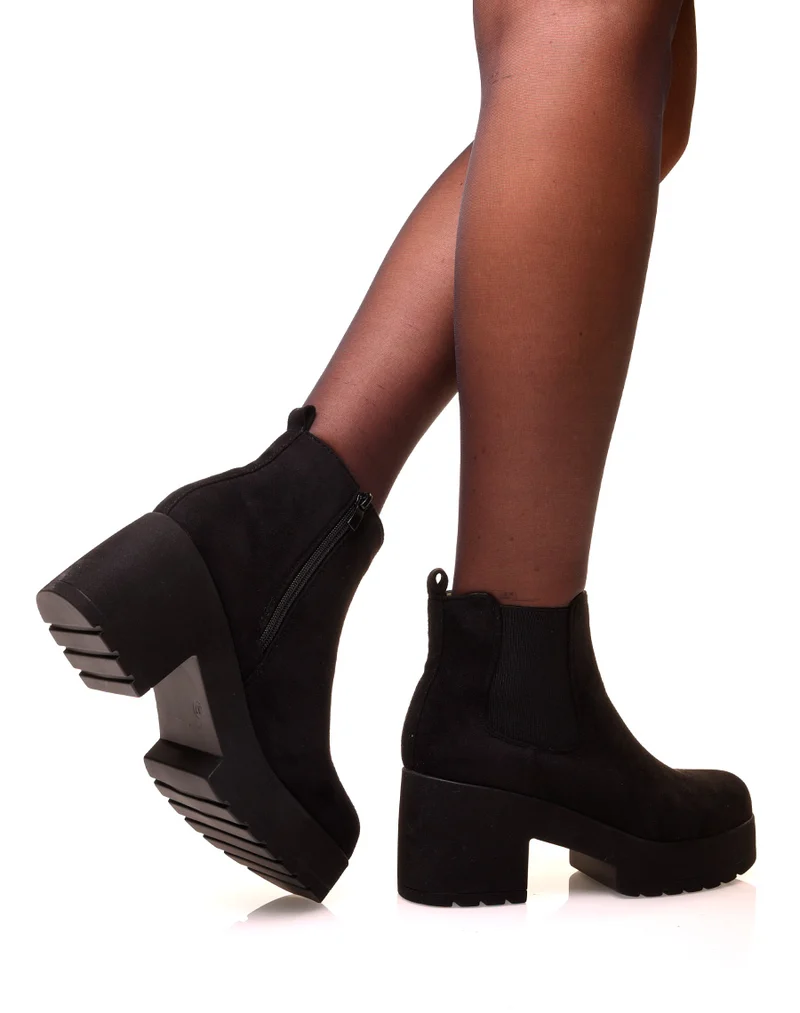 Chelsea boot noires en suédine à plateforme