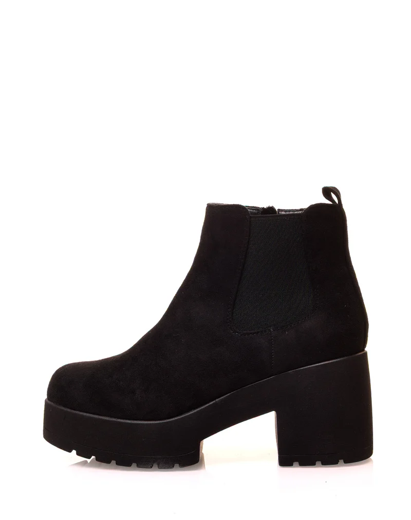 Chelsea boot noires en suédine à plateforme