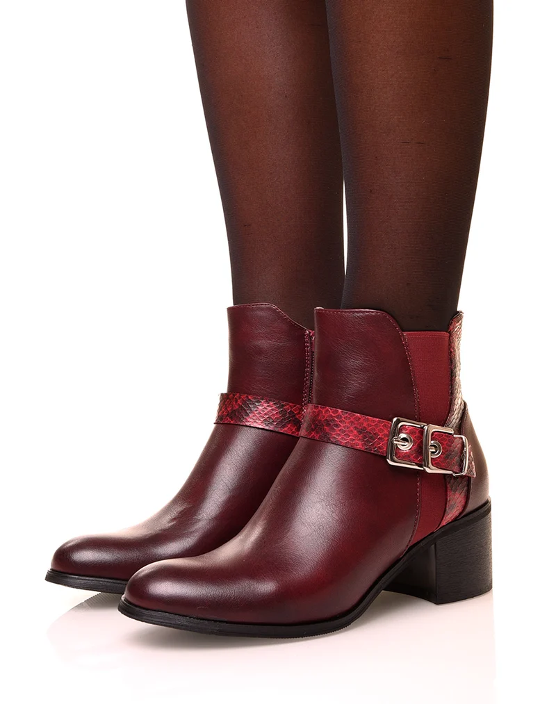 Bottines bordeaux à talon moyen