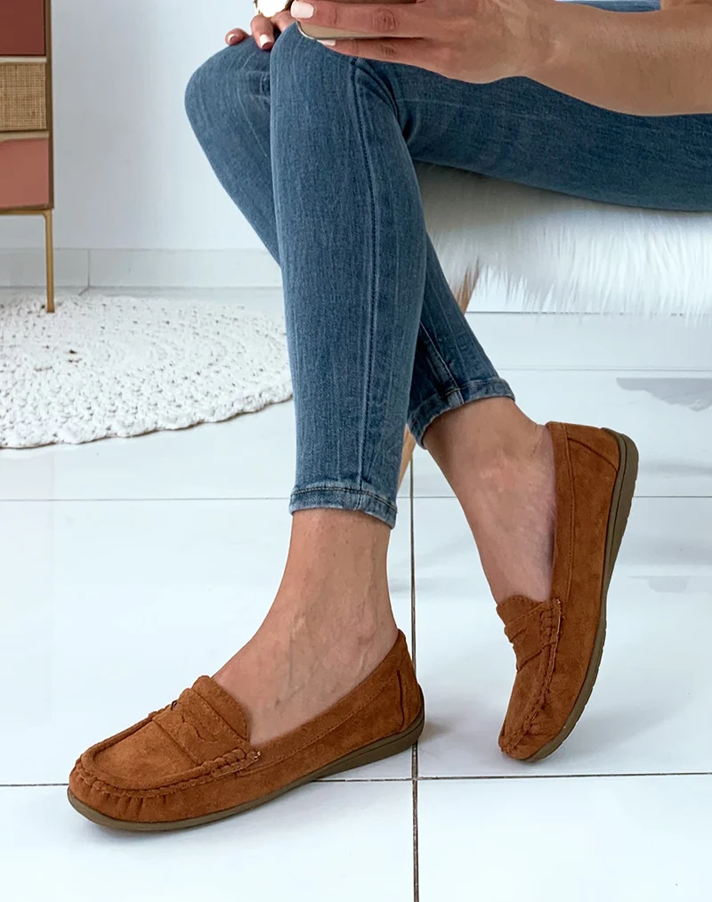 Mocassins camel en suédine