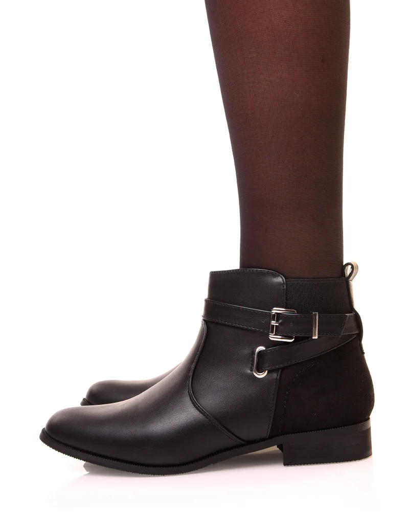 Bottines noires basses bi-matières