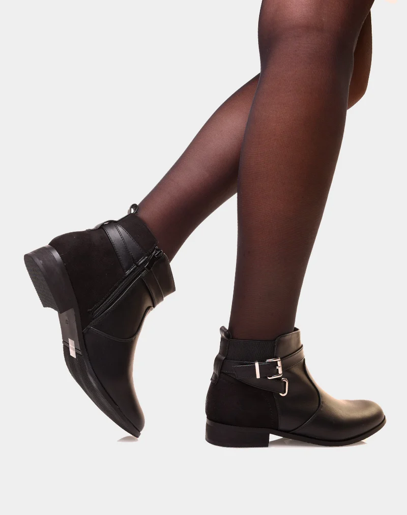 Bottines noires basses bi-matières
