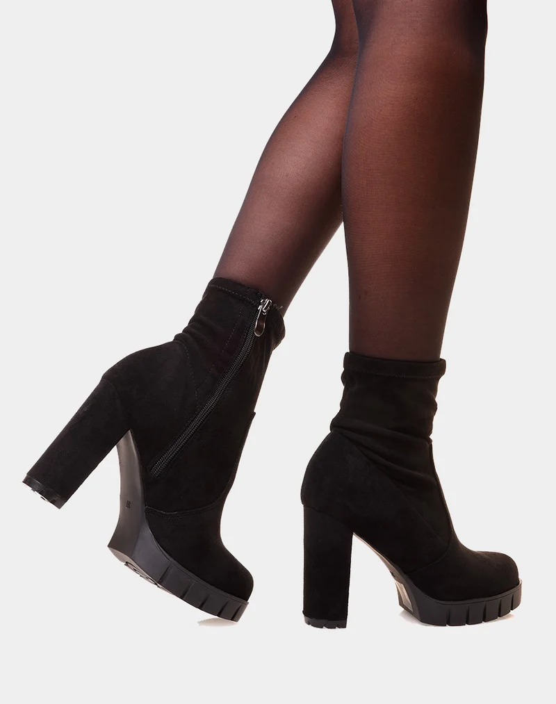 Bottines noires à talon en suédine à plateforme épaisse