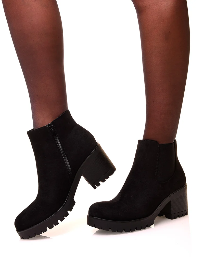 Chelsea boot noires en suédine à semelle crantée