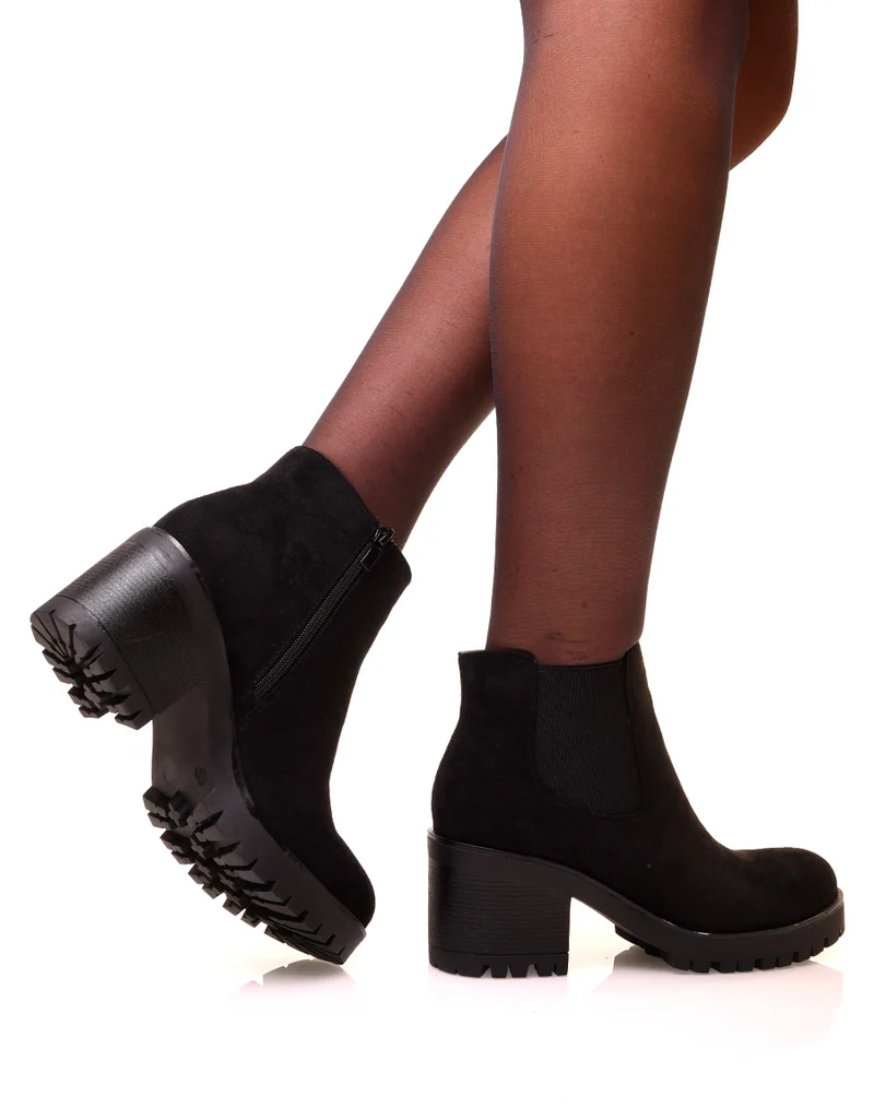 Chelsea boot noires en suédine à semelle crantée