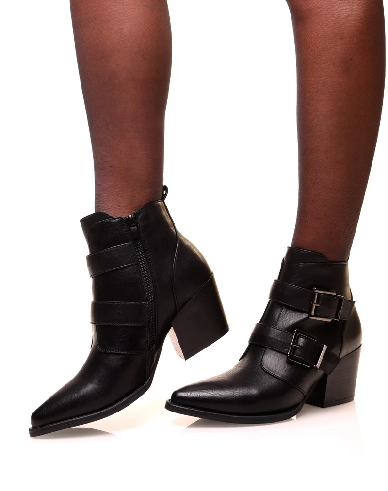 Santiags noires à talons et à bouts pointus
