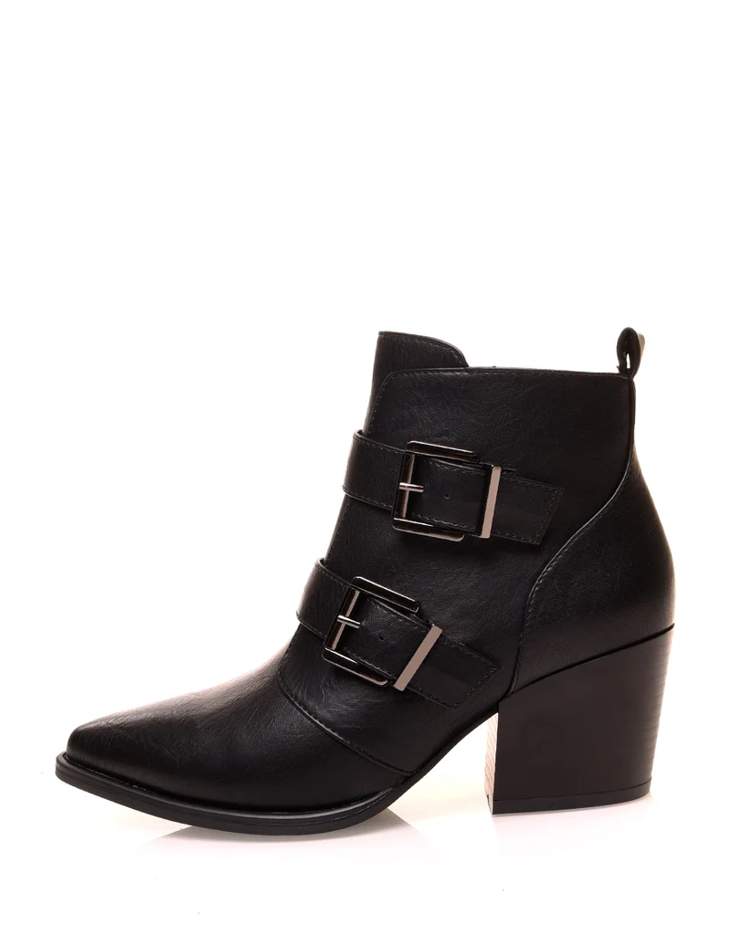 Santiags noires à talons et à bouts pointus