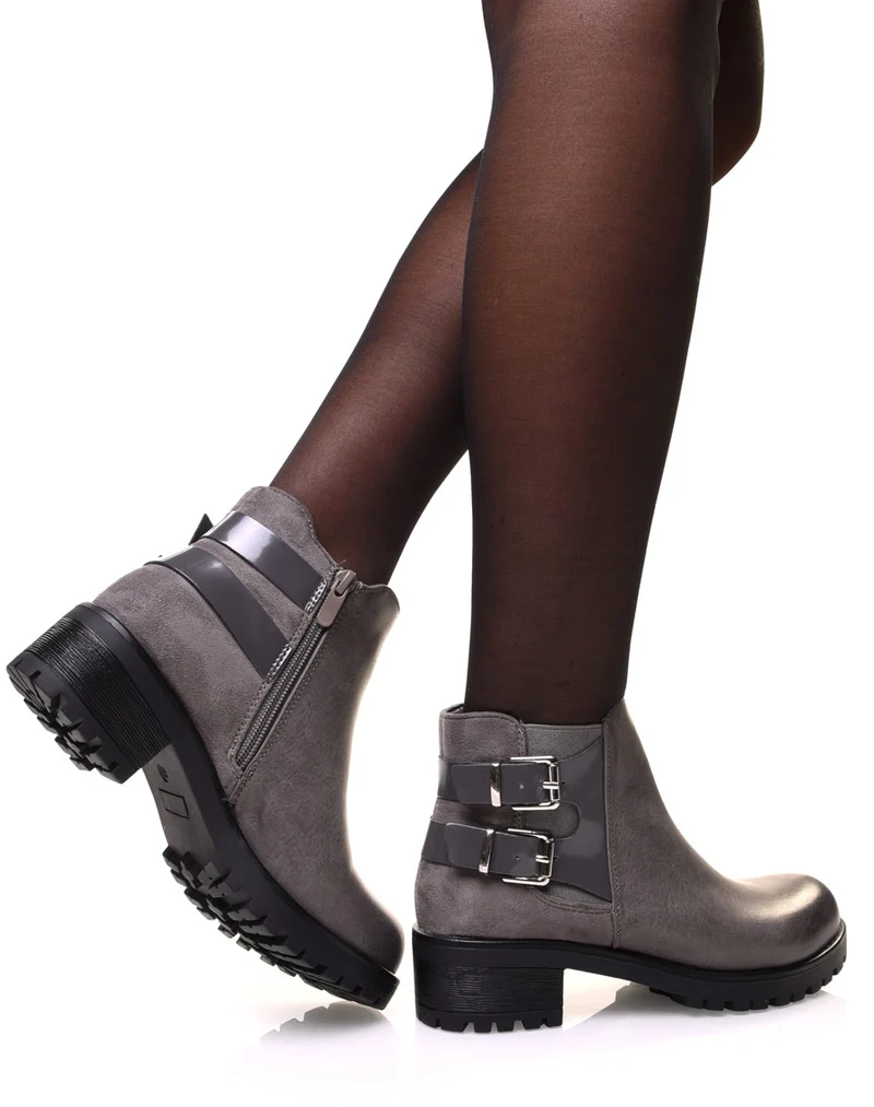 Bottines grises à semelle crantée