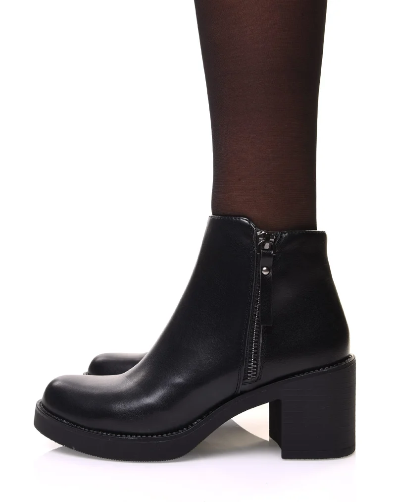 Bottines noires à talon mi haut