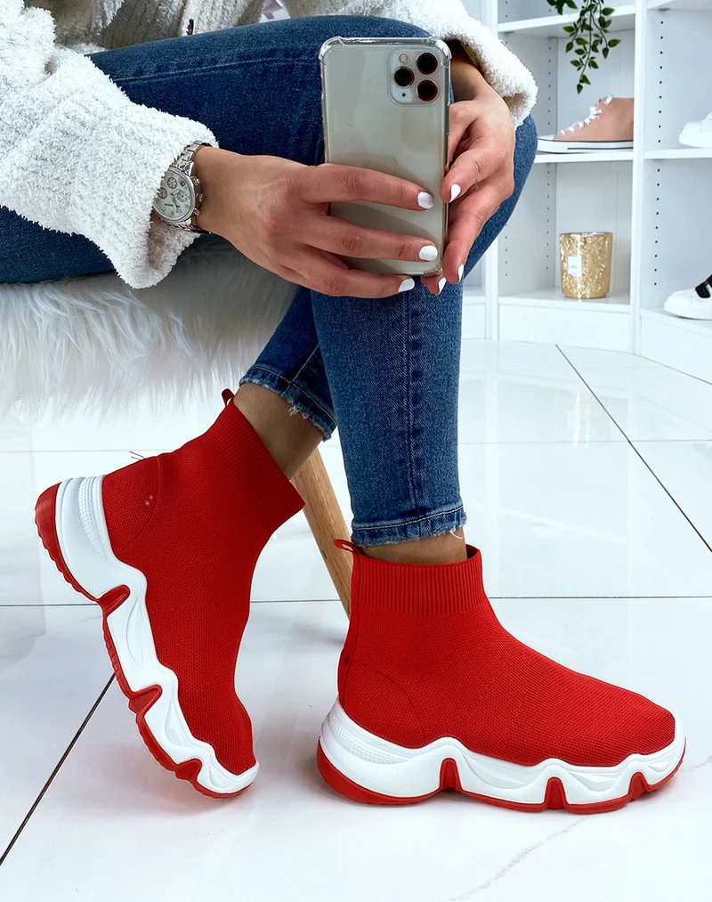Baskets chaussette rouge