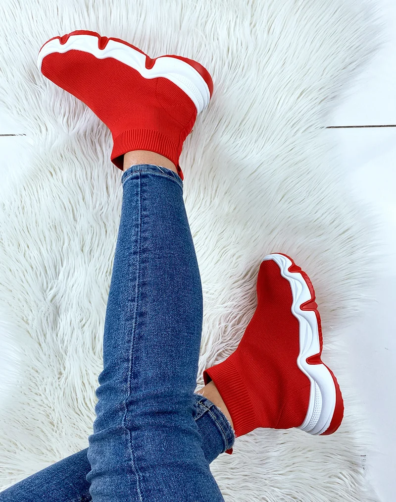 Baskets chaussette rouge
