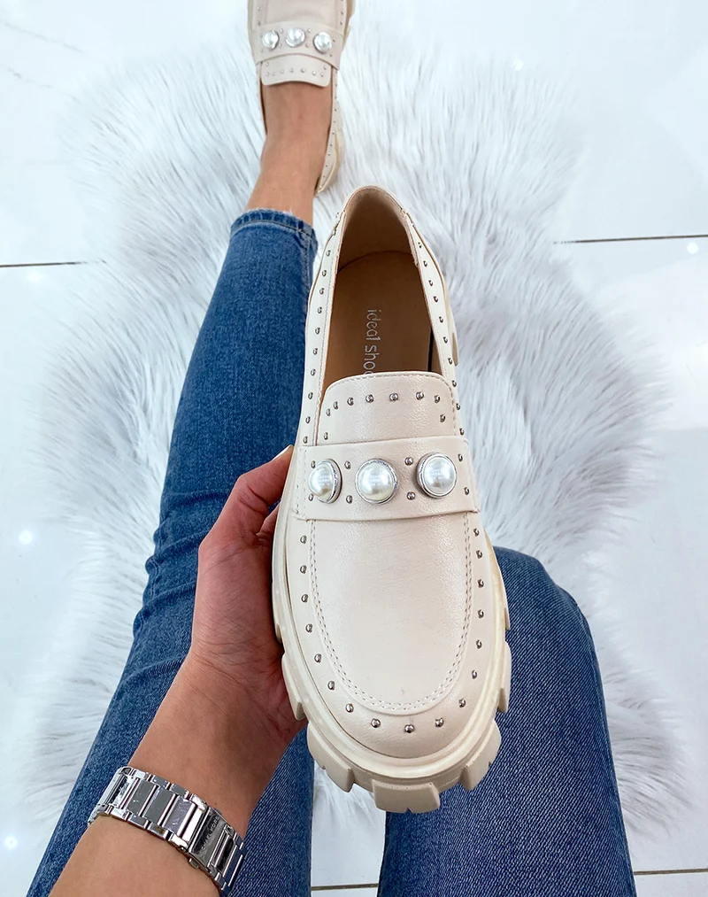 Mocassin beige perlé à grosse plateforme
