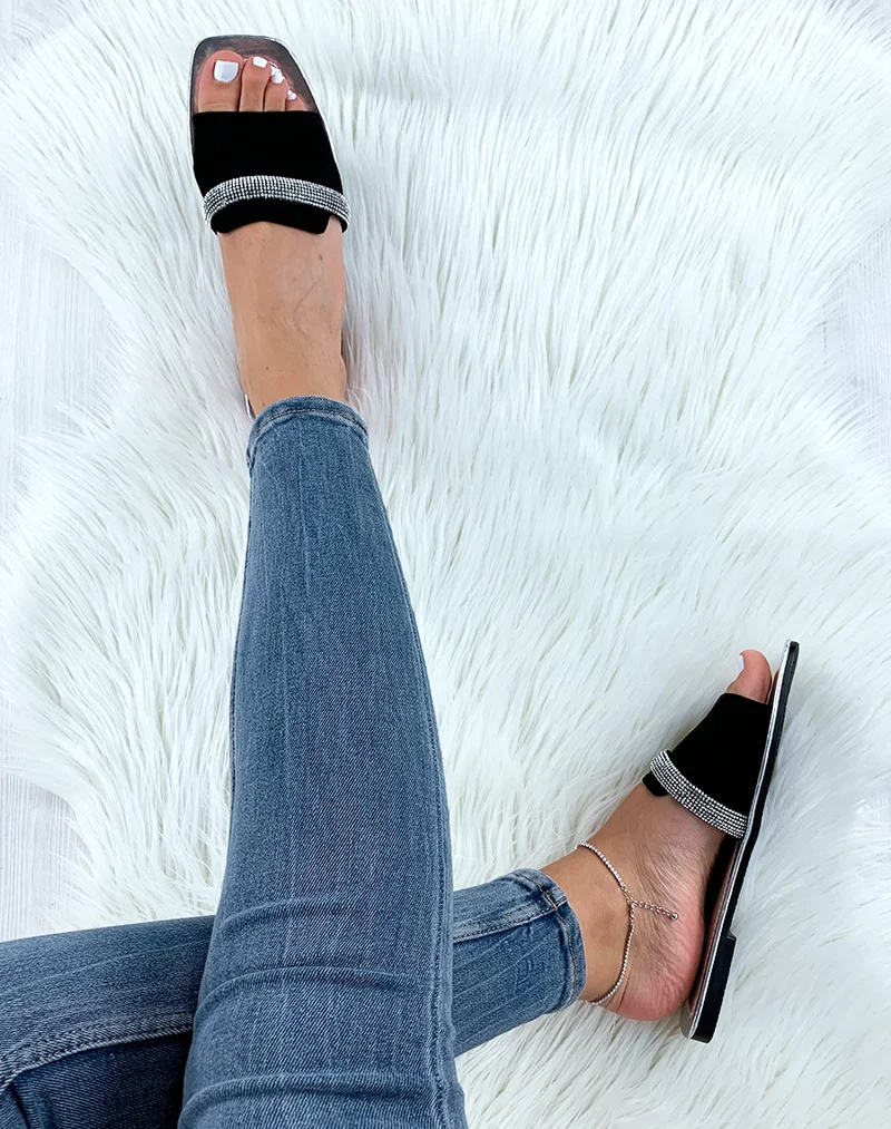 Mules noires à lisérés pailletés